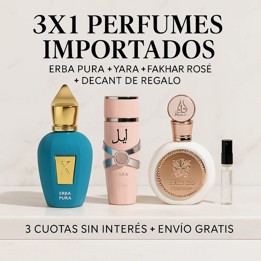 3X1 Erba Pura + Yara Lattafa + Fakhar Rose + Decant de Regalo!