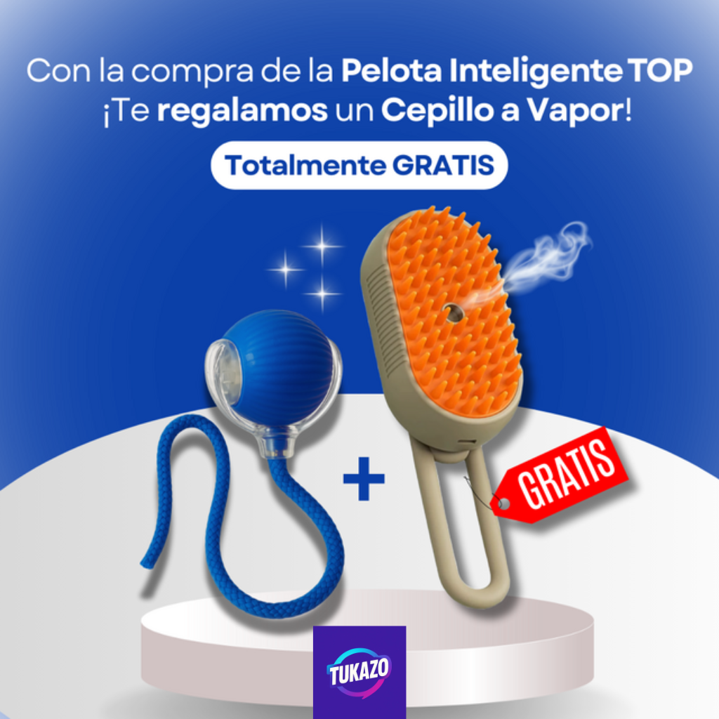 ¡Combo 2x1 Ideal para tu Mascota: Pelota Inteligente Top + Cepillo a Vapor!